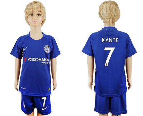 Chelsea #7 Kante Blue Home Kid Soccer Club Jersey - Click Image to Close